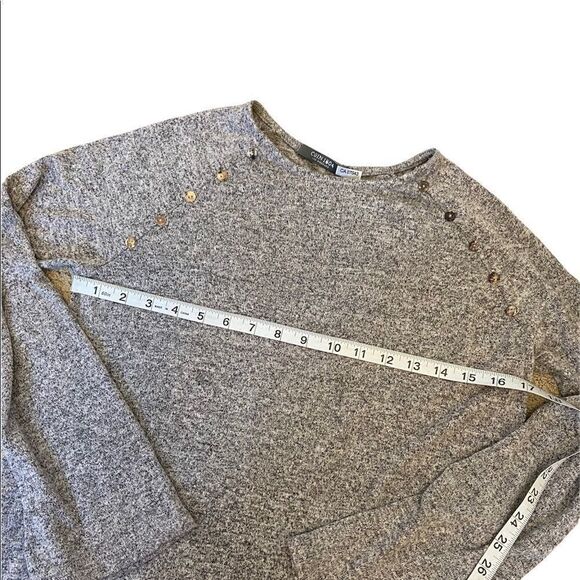 COIN 1804 Heathered Grey Long Loose Stretch Fit Long Sleeve Button Detail Top S - Picture 7 of 8